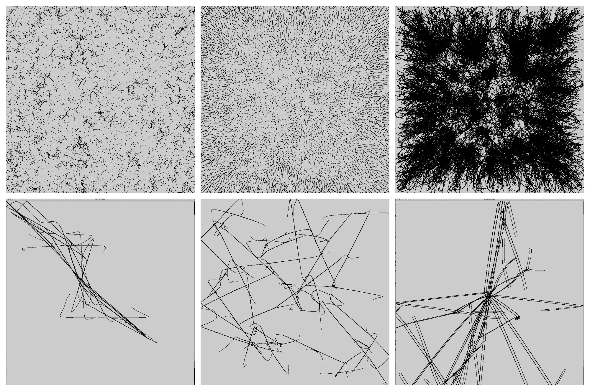 Things that happened while I played with the constants in my particle simulations.