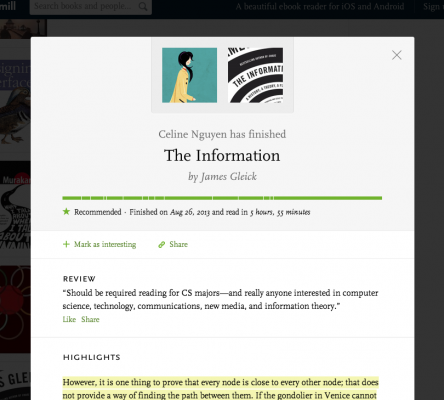 Readmill book progress
