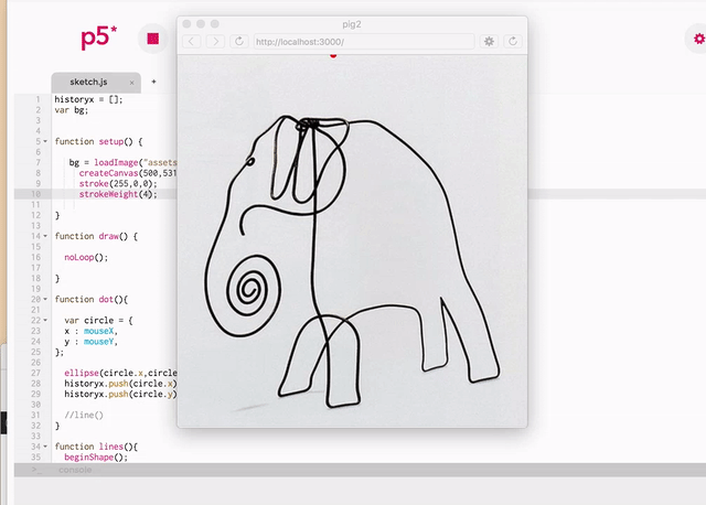  the program I made that allowed me to trace and store the drawing's coordinates